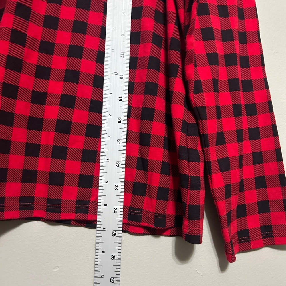 Croft & Barrow Top Women XL Red Black Buffalo Plaid Mock Neck Cotton Preppy Chic - Picture 5 of 5